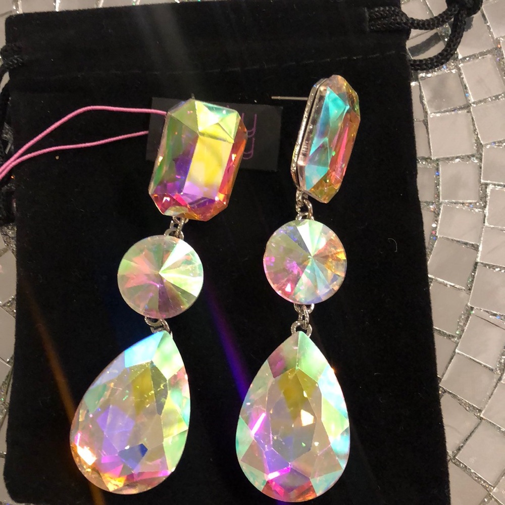 Aurora Borealis Triple Crystal Drop Earrings,NWT